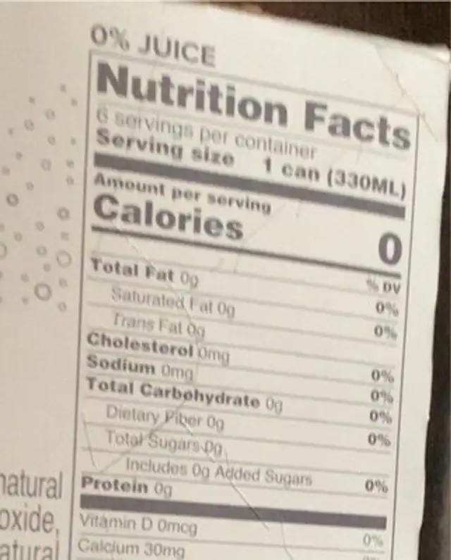 Evian sparkling nutrition facts table