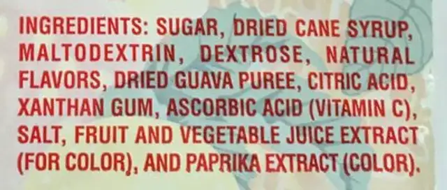 Pass-O-Guava ingredients label