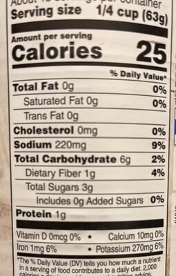 Organic tomato sauce nutrition facts table