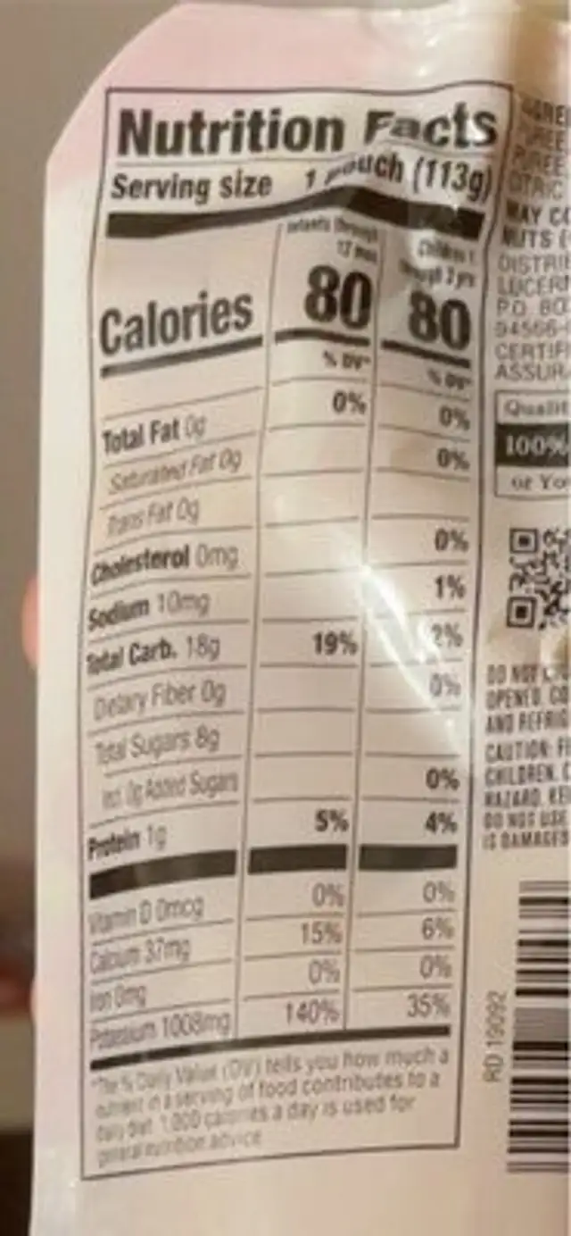 Apple, Sweet Potato & Carrot nutrition facts table
