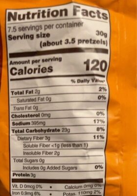 Original Sea Salt Sprouted 100% Whole Grain Wheat Pretzel Splits nutrition facts table