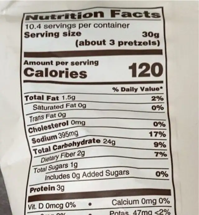 Multi-Grain Pretzel Splits nutrition facts table