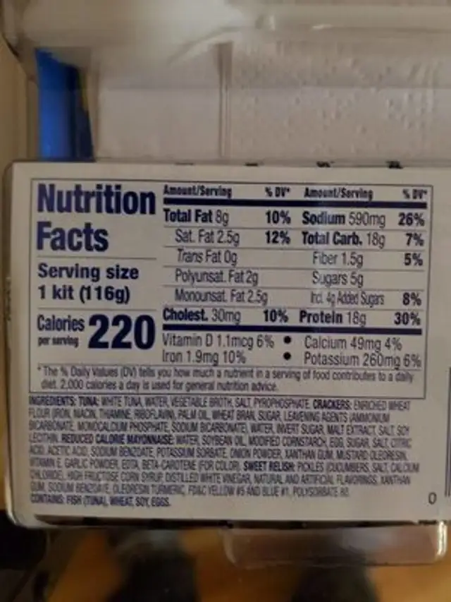 Lunch to go nutrition facts table