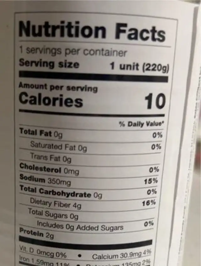 Hearts of palm nutrition facts table