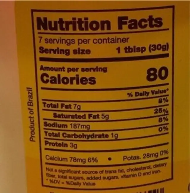 Spreadable Cheese nutrition facts table