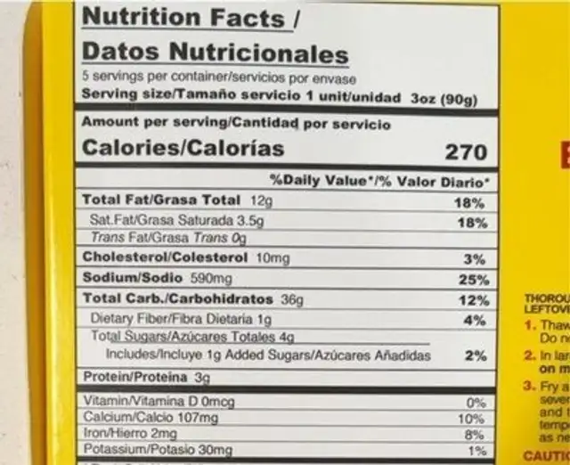 Empanadilla nutrition facts table