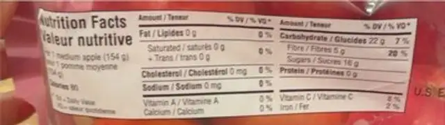Pink lady apples nutrition facts table