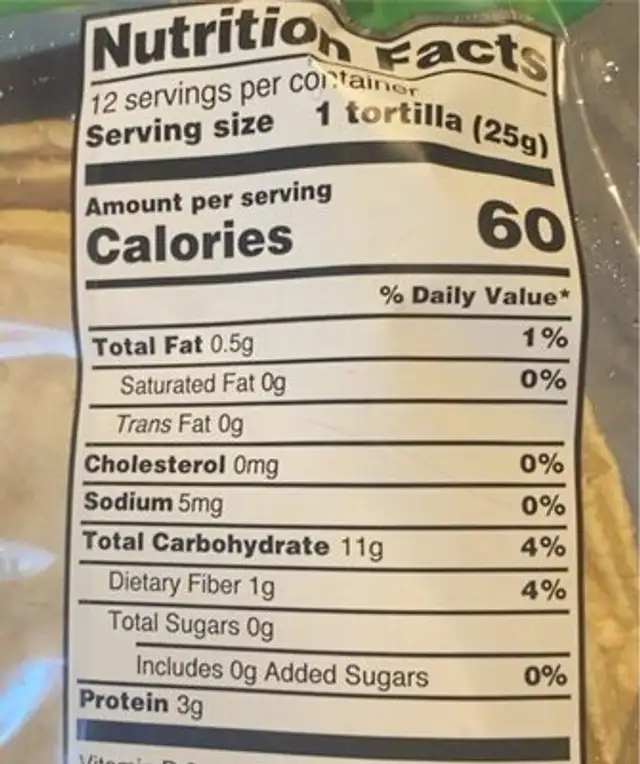 corn tortillas nutrition facts table