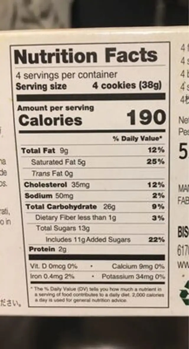French Butter Cookies With Lemon & Almond nutrition facts table