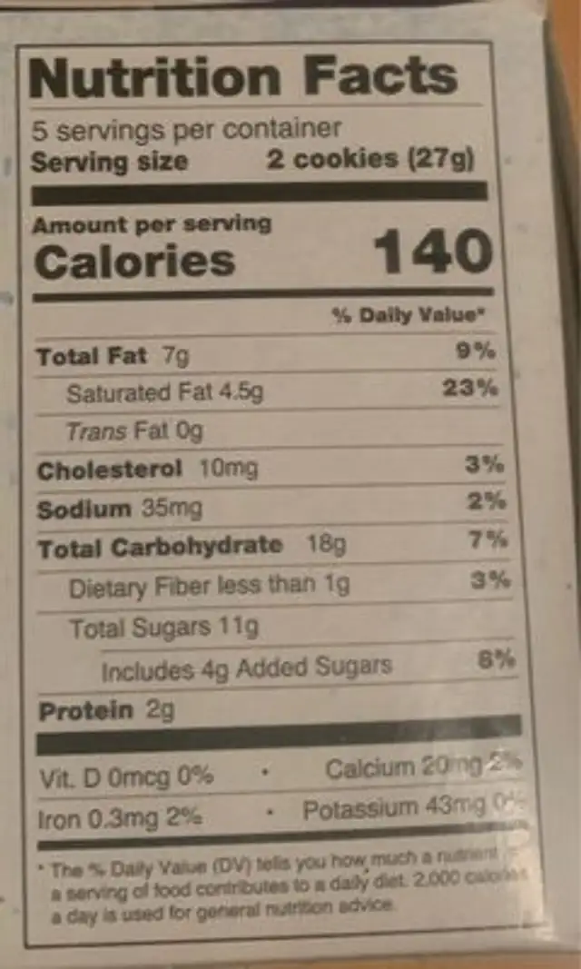 French butter cookies nutrition facts table