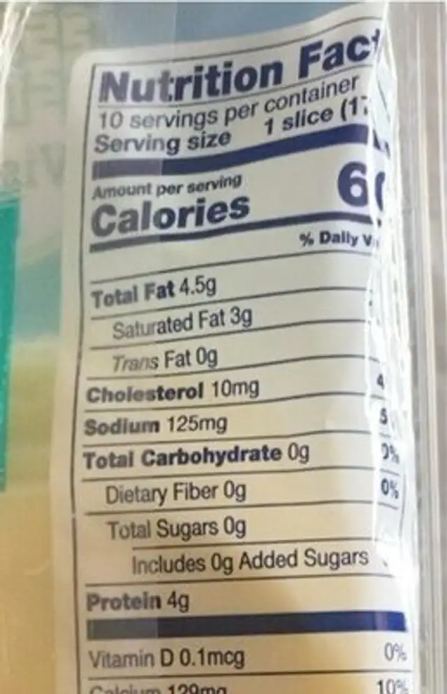 Sliced provolone nutrition facts table