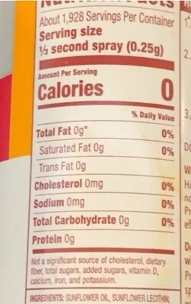Non-GMO oil nutrition facts table