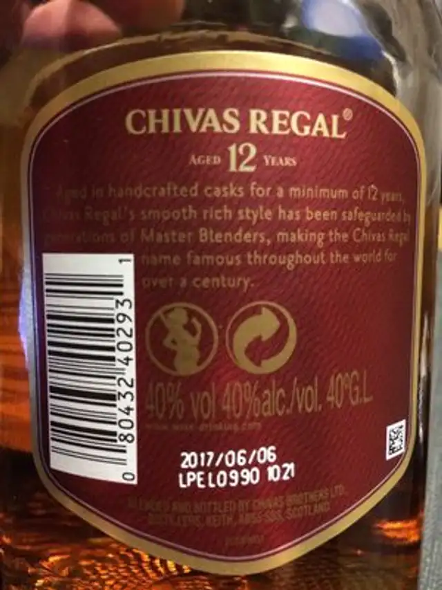 Chivas Regal 12 ingredients label