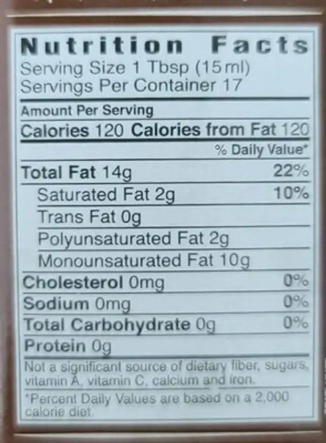 White Truffle Flavored Extra virgin olive oil nutrition facts table