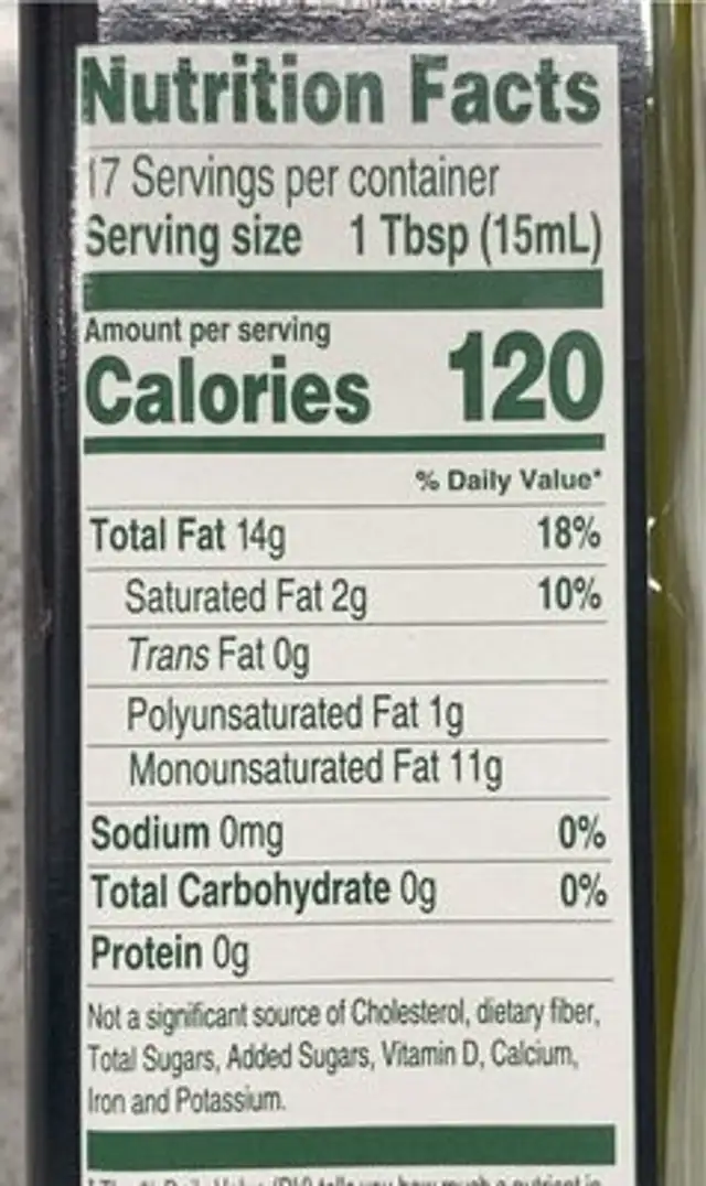 Black Truffle flavored extra virgin olive oil nutrition facts table