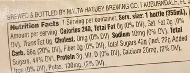 malta nutrition facts table