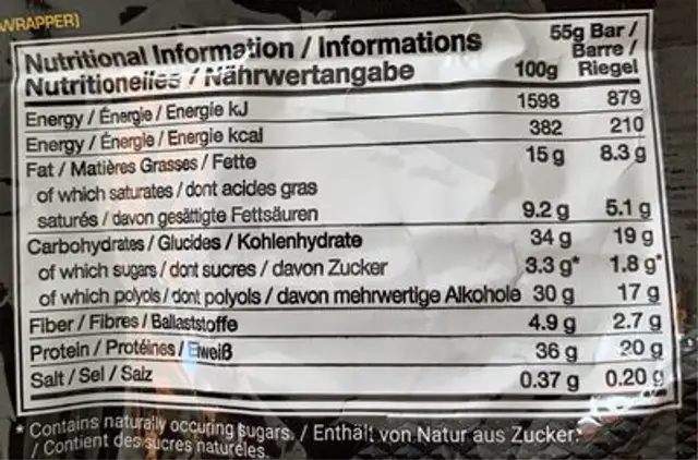 Crisp bar nutrition facts table