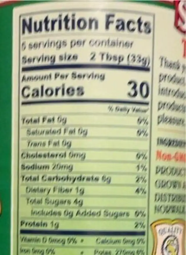 Tomato Paste nutrition facts table