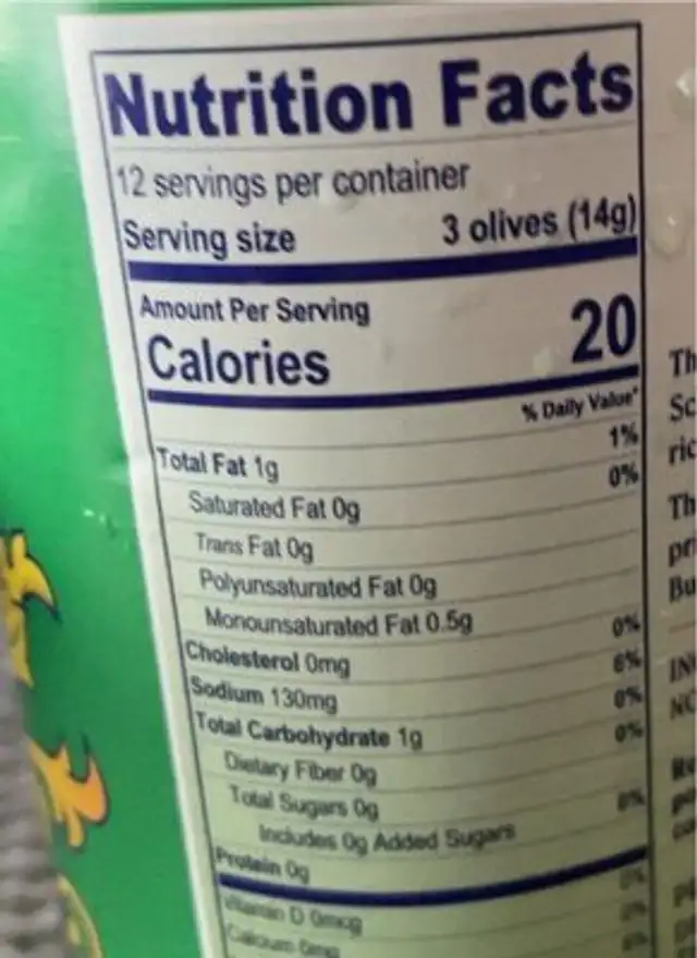 California ripe olives pitted extra large nutrition facts table