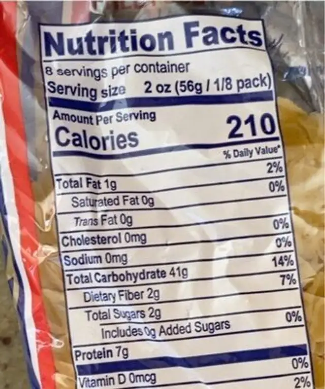 Scalfani Baby Shells nutrition facts table