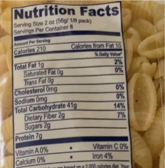 Cavayelli paste nutrition facts table