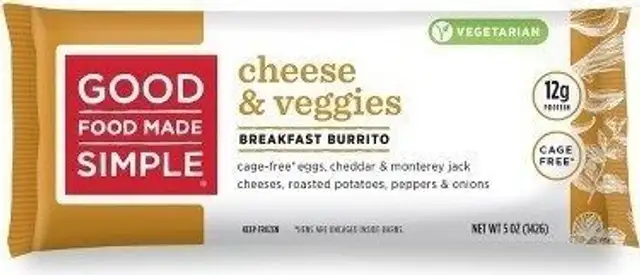 Good food made simple cheese & veggies breakfast burrito