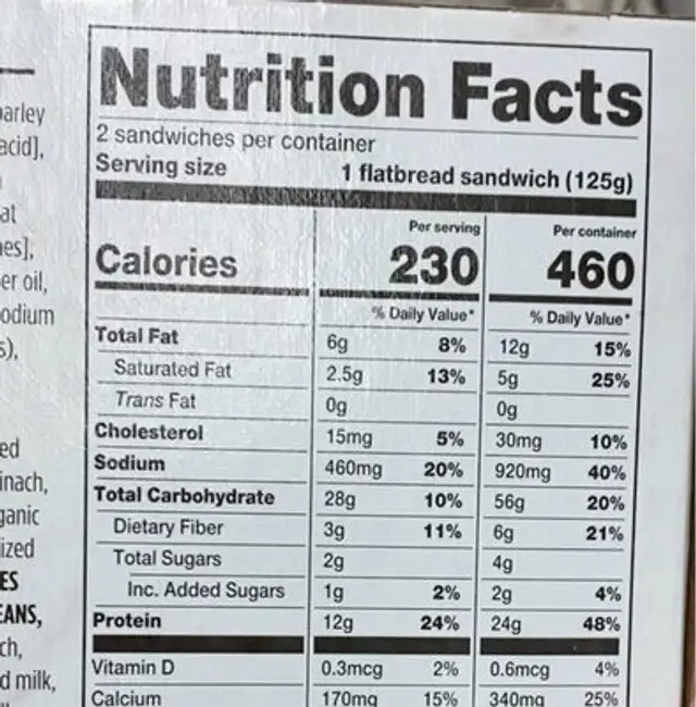 Good food made simple power veggies flatbread nutrition facts table