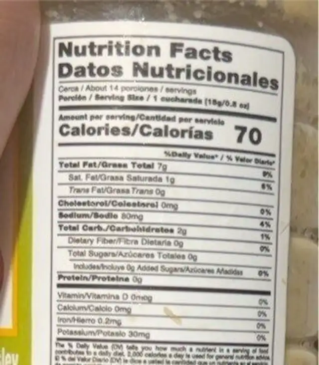 Ajo molido nutrition facts table