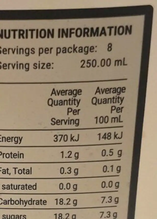Fresh Orange Juice nutrition facts table