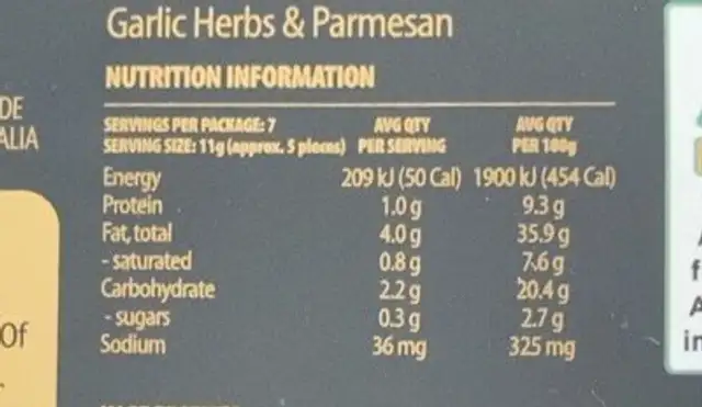 Wow bites nutrition facts table