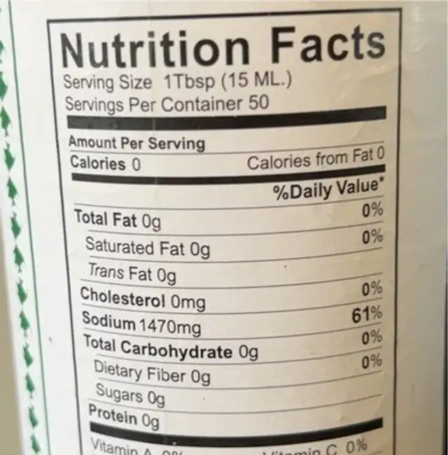Truphil Fish Sauce nutrition facts table
