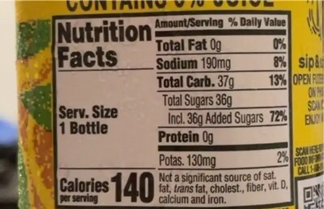 Lemon + Sweet nutrition facts table