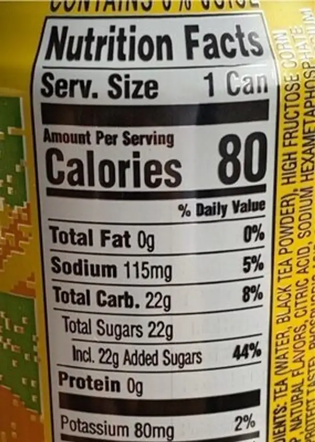 FUZE nutrition facts table