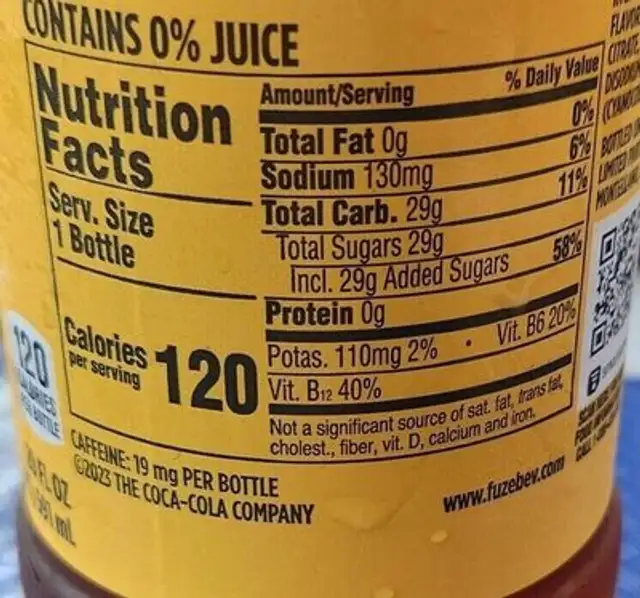 Iced tea nutrition facts table
