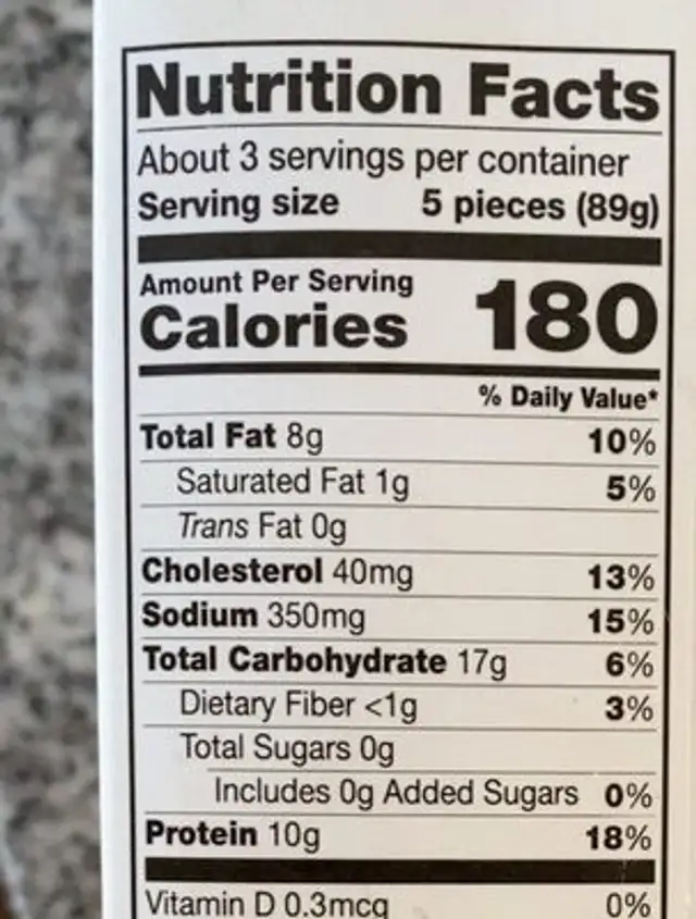 Gluten free fish taco bites nutrition facts table