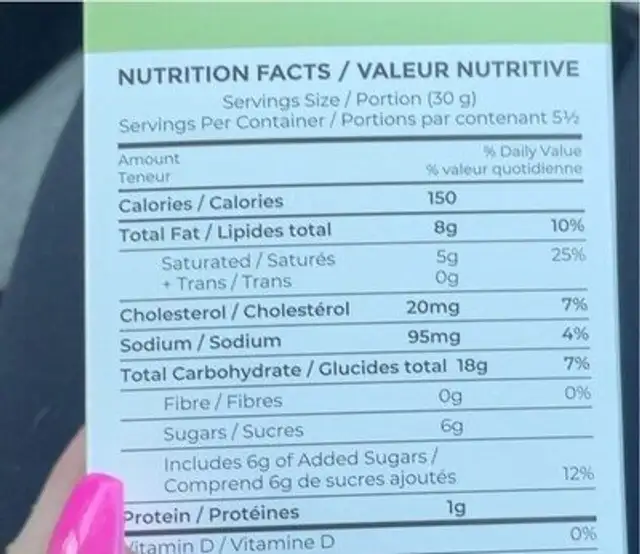 Matcha cookies nutrition facts table