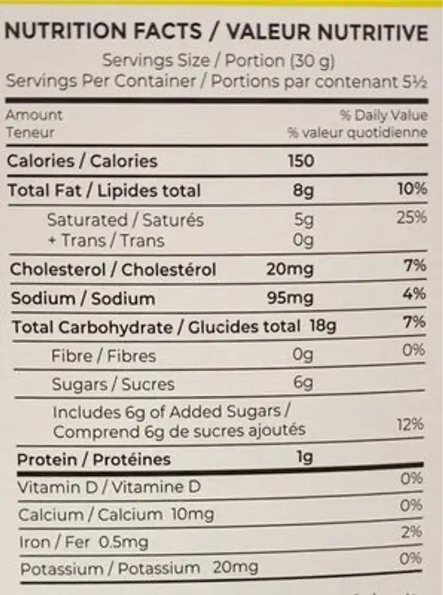 Lemon shortbread cookie nutrition facts table