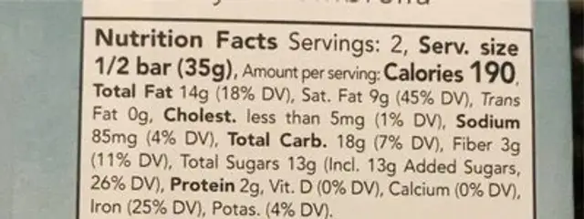 Toffee sea salt dark chocolate truffle nutrition facts table