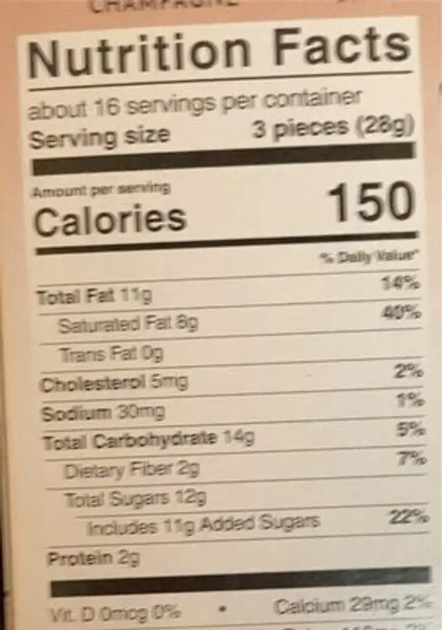 Assorted Chocolate Truffles nutrition facts table