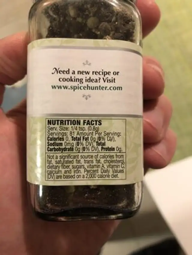 Peppercorn Medley Grinder nutrition facts table