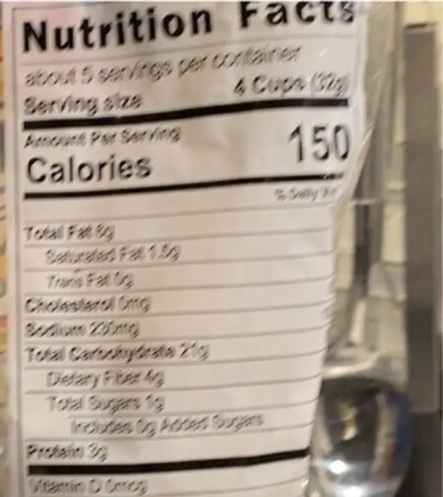 Popcorn nutrition facts table