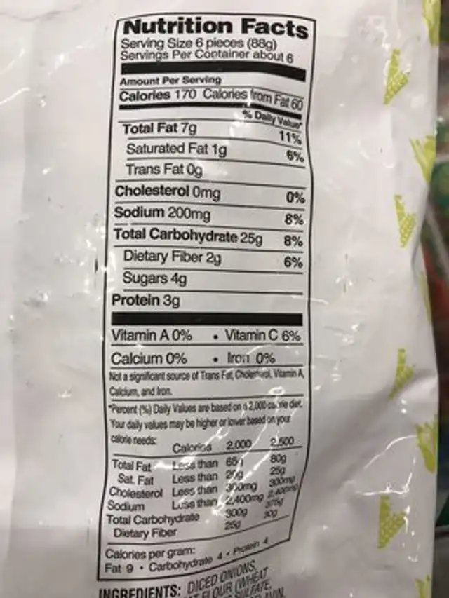 Onion rings nutrition facts table