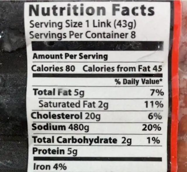 Fully cooked Beef franks nutrition facts table