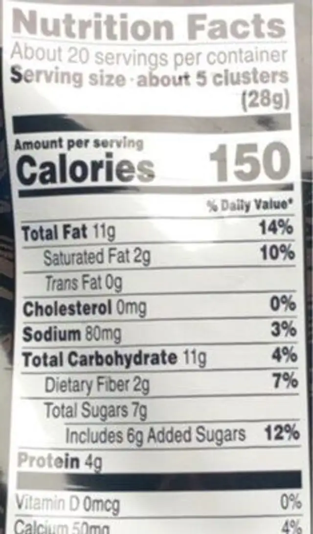 Cnocolate Nut Crunch nutrition facts table