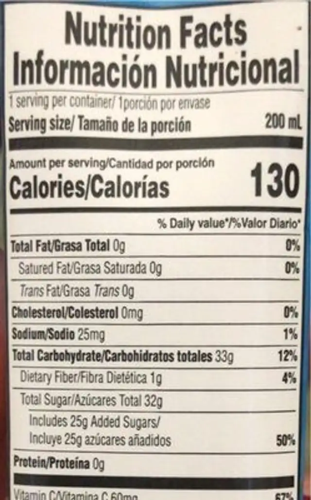 Peach nectar nutrition facts table