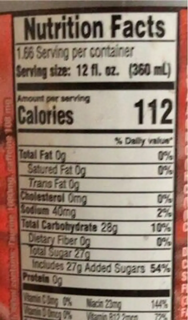 Raptor nutrition facts table