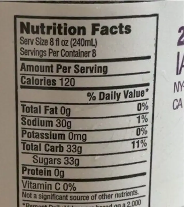 Grape Soda nutrition facts table