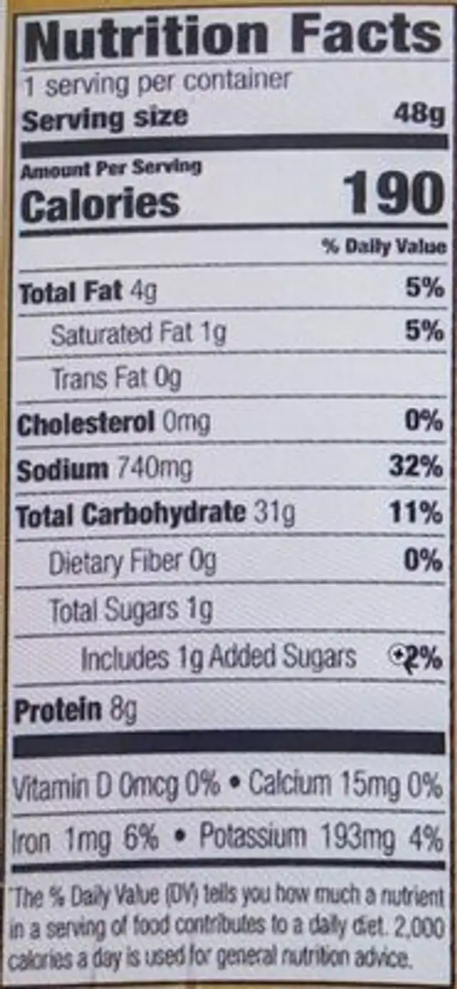 Chicken Ramen nutrition facts table