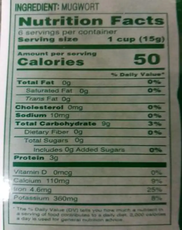 Mugwort powder ingredients label