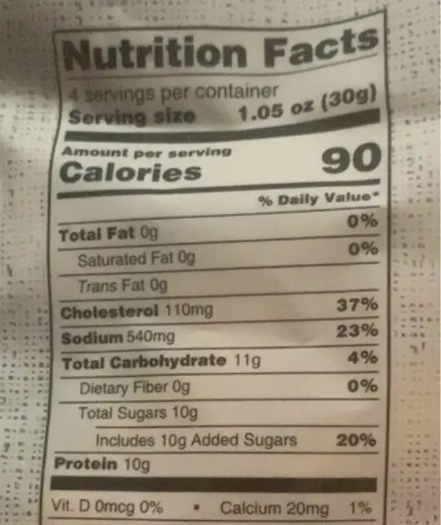 Seasoned sliced squid nutrition facts table